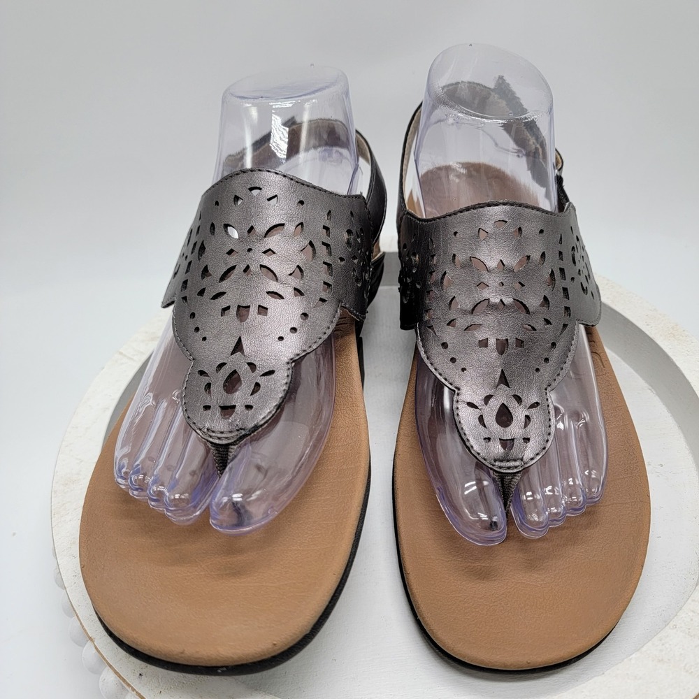 Women's Rockport Ridge Circle Cutout Ankle Strap Thong Sandal Pewter Size 8